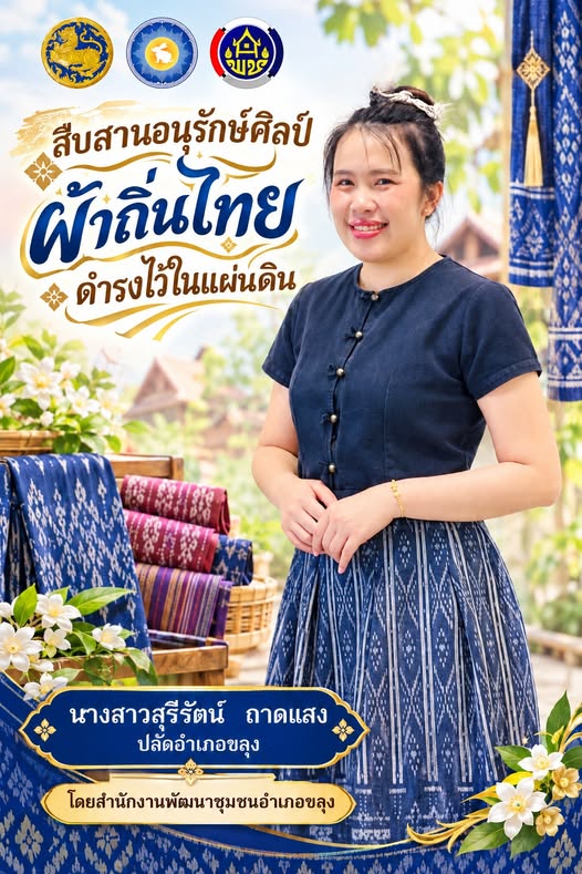 🪄สพอ.ขลุง “ สืบสาน อนุรักษ์ศิลป์ ผ้าถิ่นไทย ให้ดำรงไว้ในแผ่นดิน ”  สำนักงานพัฒนาชุมชนอำเภอขลุง เชิญชวนสวมใส่ผ้าไทย ร่วมสืบสาน รักษา และต่อยอด พระราชปณิธานของสมเด็จพระนางเจ้าสิริกิติ์ พระบรมราชินีนาถ พระบรมราชชนนีพันปีหลวงในการอนุรักษ์ผ้าไทย และงานหัตถศิลป์ ทั้งนี้เป็นการน้อมนำตามพระดำริสมเด็จพระเจ้าลูกเธอ เจ้าฟ้าสิริวัณณวรี นารีรัตนราชกัญญา ในการสืบสาน อนุรักษ์ศิลป์ภูมิปัญญาท้องถิ่นของไทย และสนับสนุนกลุ่มอาชีพผลิตภัณฑ์แปรรูปผ้าไทยให้มีรายได้เพิ่มขึ้น