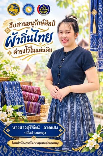 🪄สพอ.ขลุง “ สืบสาน อนุรักษ์ศิลป์ ผ้าถิ่นไทย ให้ดำรงไว้ในแผ่นดิน ”  สำนักงานพัฒนาชุมชนอำเภอขลุง เชิญชวนสวมใส่ผ้าไทย ร่วมสืบสาน รักษา และต่อยอด พระราชปณิธานของสมเด็จพระนางเจ้าสิริกิติ์ พระบรมราชินีนาถ พระบรมราชชนนีพันปีหลวงในการอนุรักษ์ผ้าไทย และงานหัตถศิลป์ ทั้งนี้เป็นการน้อมนำตามพระดำริสมเด็จพระเจ้าลูกเธอ เจ้าฟ้าสิริวัณณวรี นารีรัตนราชกัญญา ในการสืบสาน อนุรักษ์ศิลป์ภูมิปัญญาท้องถิ่นของไทย และสนับสนุนกลุ่มอาชีพผลิตภัณฑ์แปรรูปผ้าไทยให้มีรายได้เพิ่มขึ้น